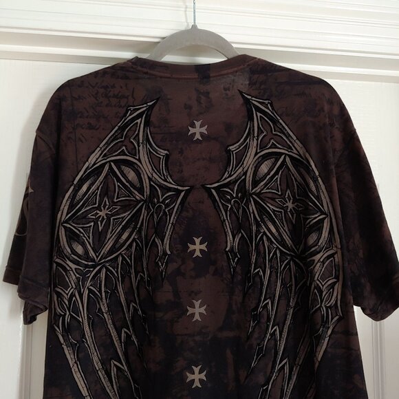 Saints By Affliction Garage Tattoo Grunge Biker Cross Angel Wings Men T-Shirt L - Picture 9 of 12